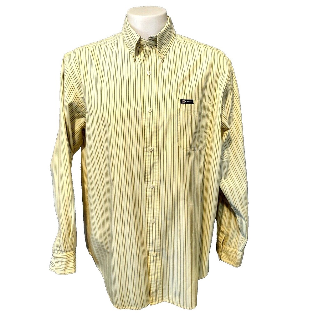 Chaps Dress Shirt Men's X-Large Logo Button Down Collar Striped Long Sleeve